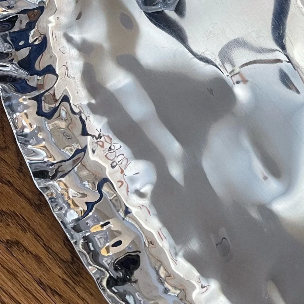 Crate & Barrel Stainless Steel Hammered Oval Serving Tray Platter